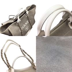 CHANEL Deauville Bag Tote Handbag Shoulder Shopping Lesson Gray Women's