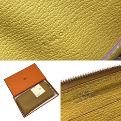 HERMES Azap Long All Leather Swift Mustard Color T Stamp 2015 Wallet Round Zipper Women's Men's