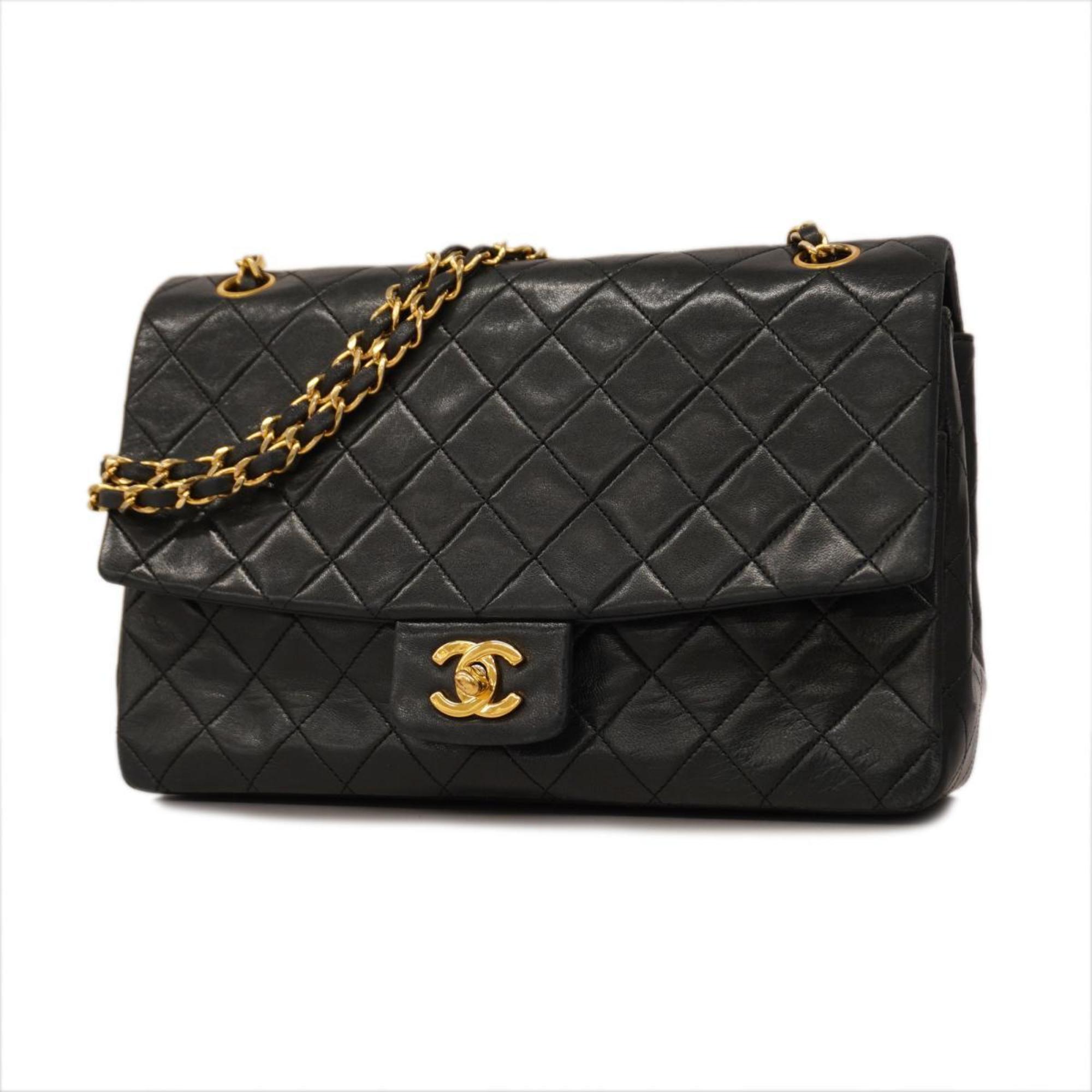 Chanel Shoulder Bag Matelasse W Chain Lambskin Black Women's