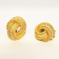 Christian Dior Earrings Rhinestone GP Plated Gold Women's