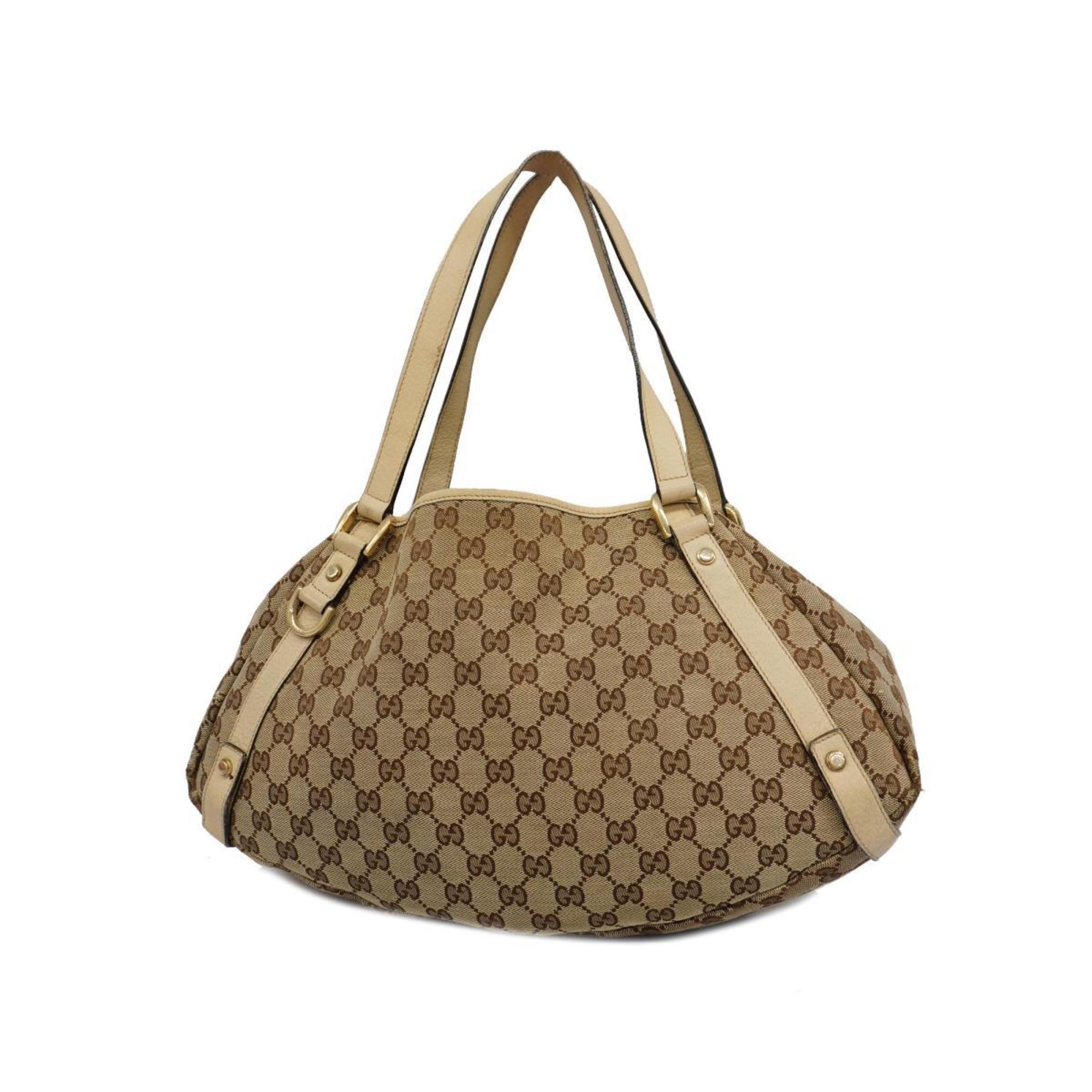 Gucci Tote Bag GG Canvas Abby 130736 Leather Brown Women's
