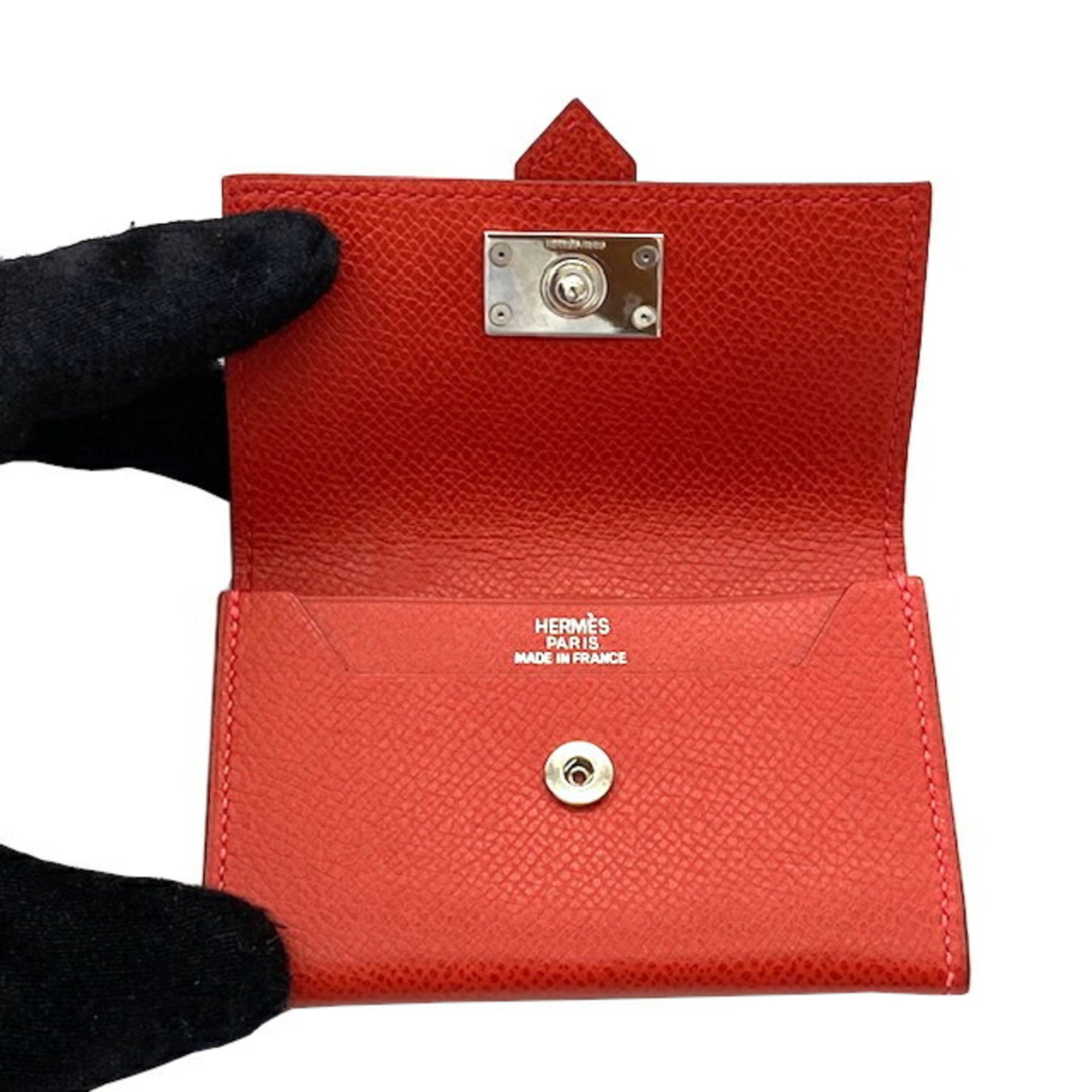 HERMES Hermes Bearn Business Card Holder/Card Case Epson Rouge vif □I Stamp