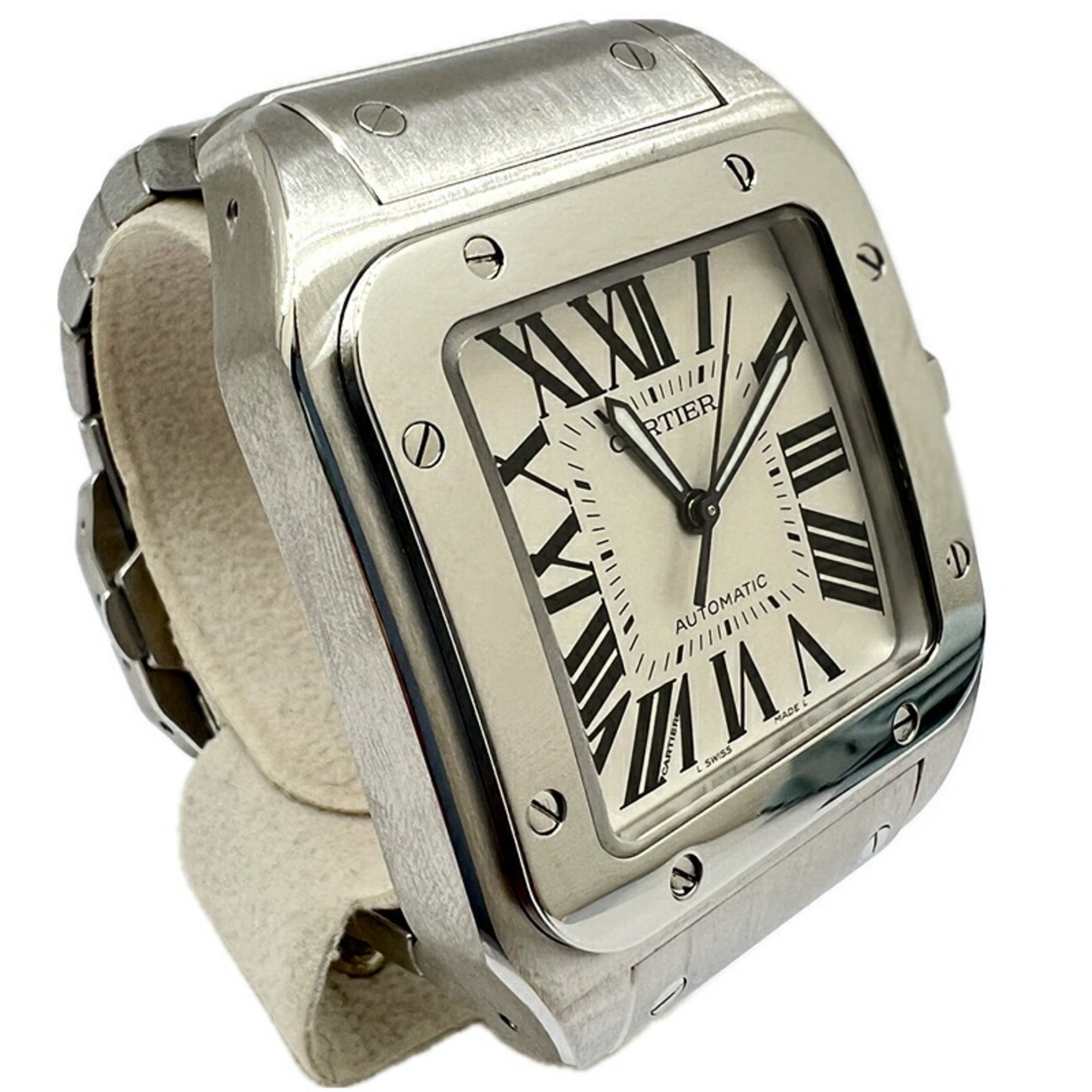 Cartier Santos 100LM SS White Dial W200737G Automatic AT Stainless Steel Silver Waterproof Wristwatch Mechanical Watch Men's