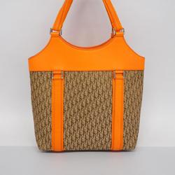 Christian Dior Tote Bag Trotter Nylon Canvas Leather Orange Brown Women's