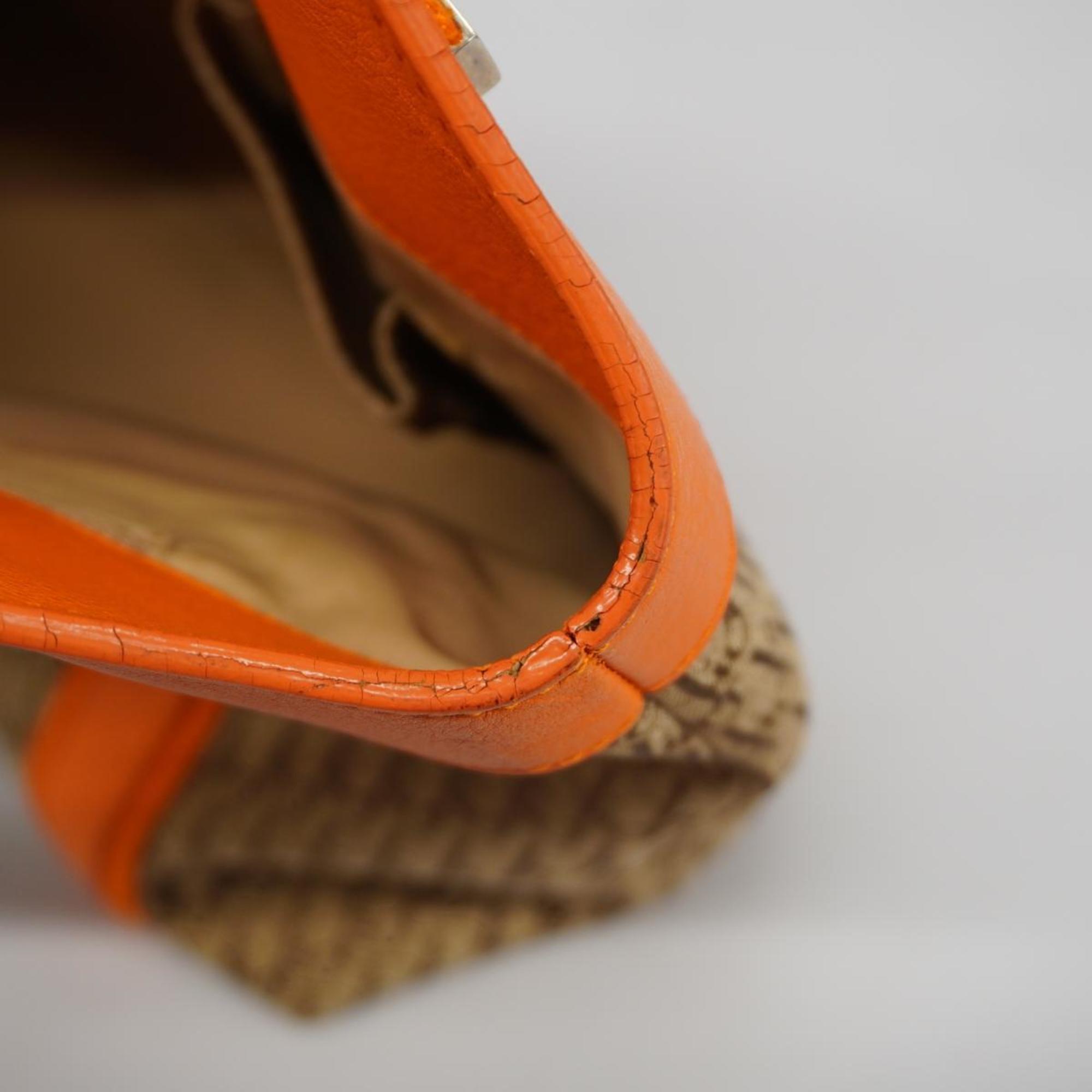 Christian Dior Tote Bag Trotter Nylon Canvas Leather Orange Brown Women's