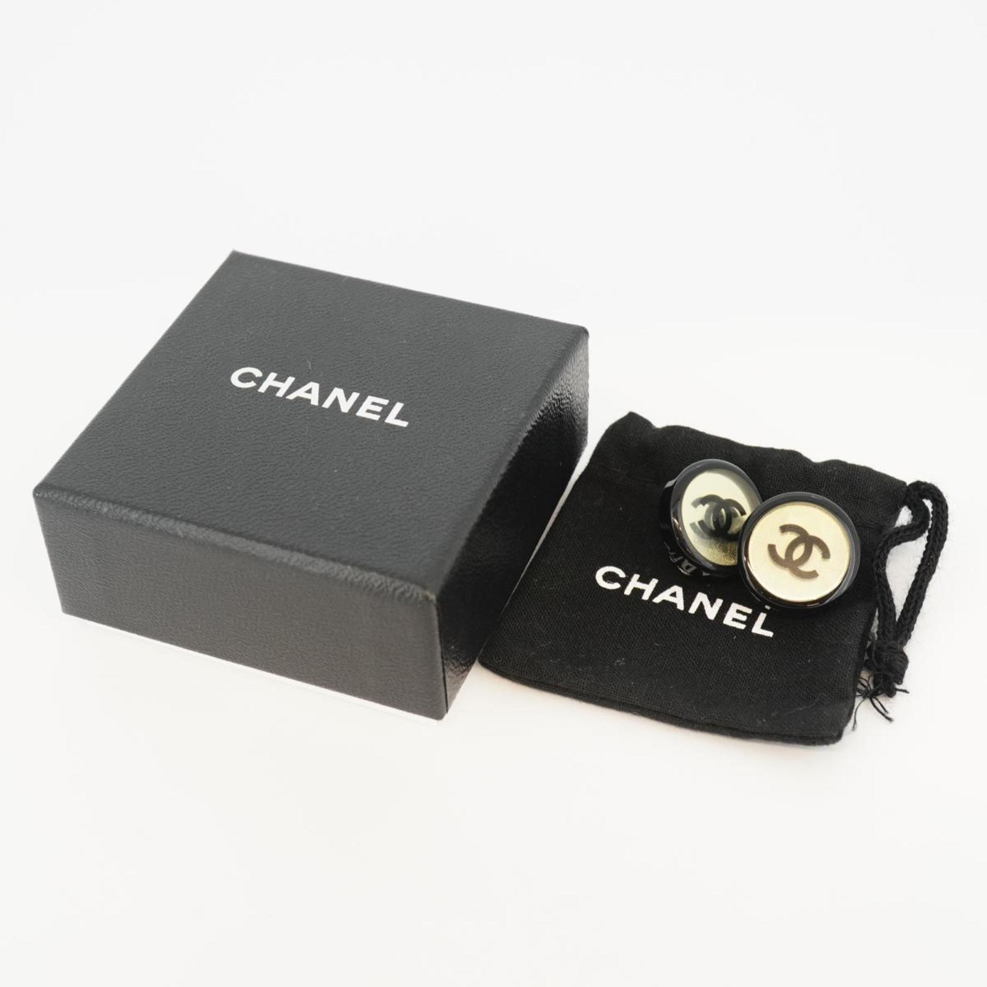 Chanel Earrings Coco Mark Circle Plastic Metal Silver Black Clear 01P Women's