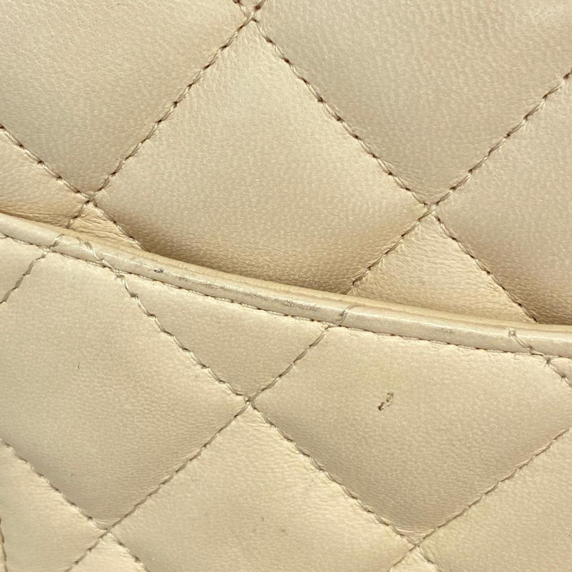 Chanel Shoulder Bag Matelasse W Chain Lambskin White Women's
