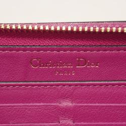 Christian Dior Long Wallet Leather Black Champagne Women's