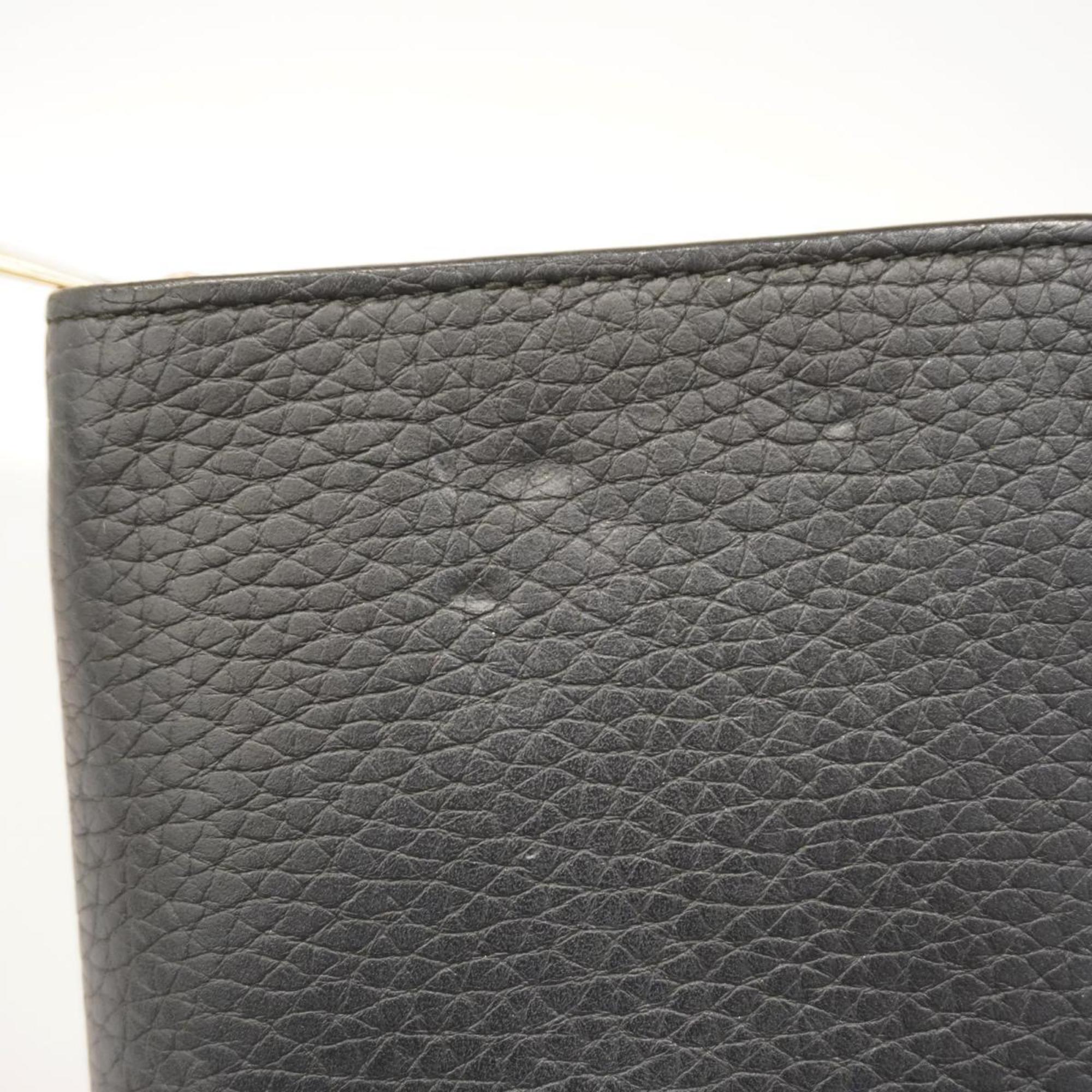 Christian Dior Long Wallet Leather Black Champagne Women's