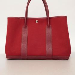 Hermes Tote Bag Garden PM □I Engraved Toile Officier Rouge Imperial Women's