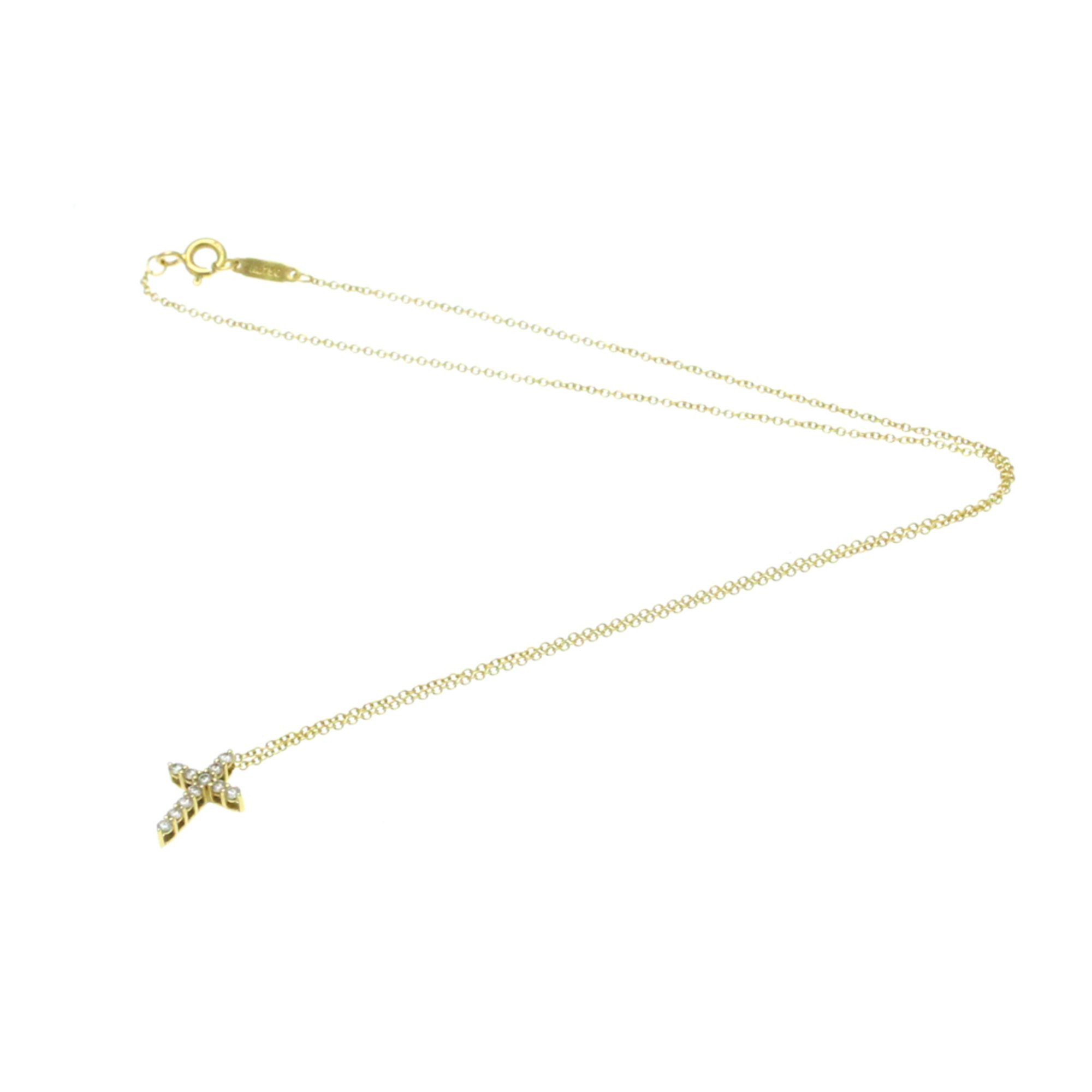 Tiffany Mini Cross Pendant Yellow Gold (18K) Diamond Men,Women Fashion Pendant Necklace (Gold)