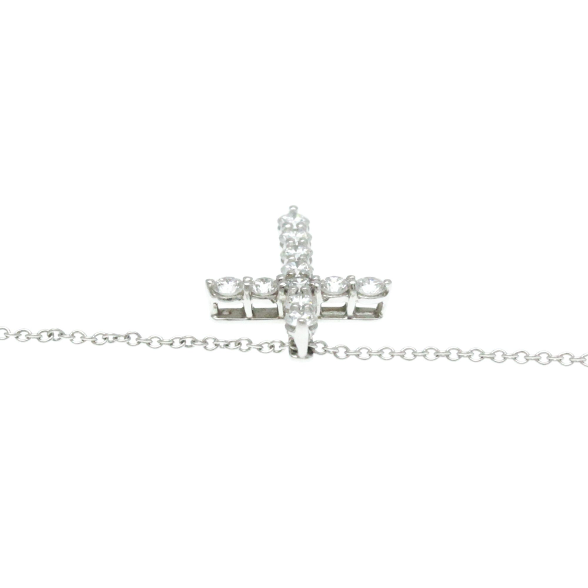 Tiffany Small Cross Necklace Platinum Diamond Men,Women Fashion Pendant Necklace (Silver)