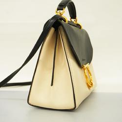 Salvatore Ferragamo Handbag Gancini Leather Ivory Black Women's