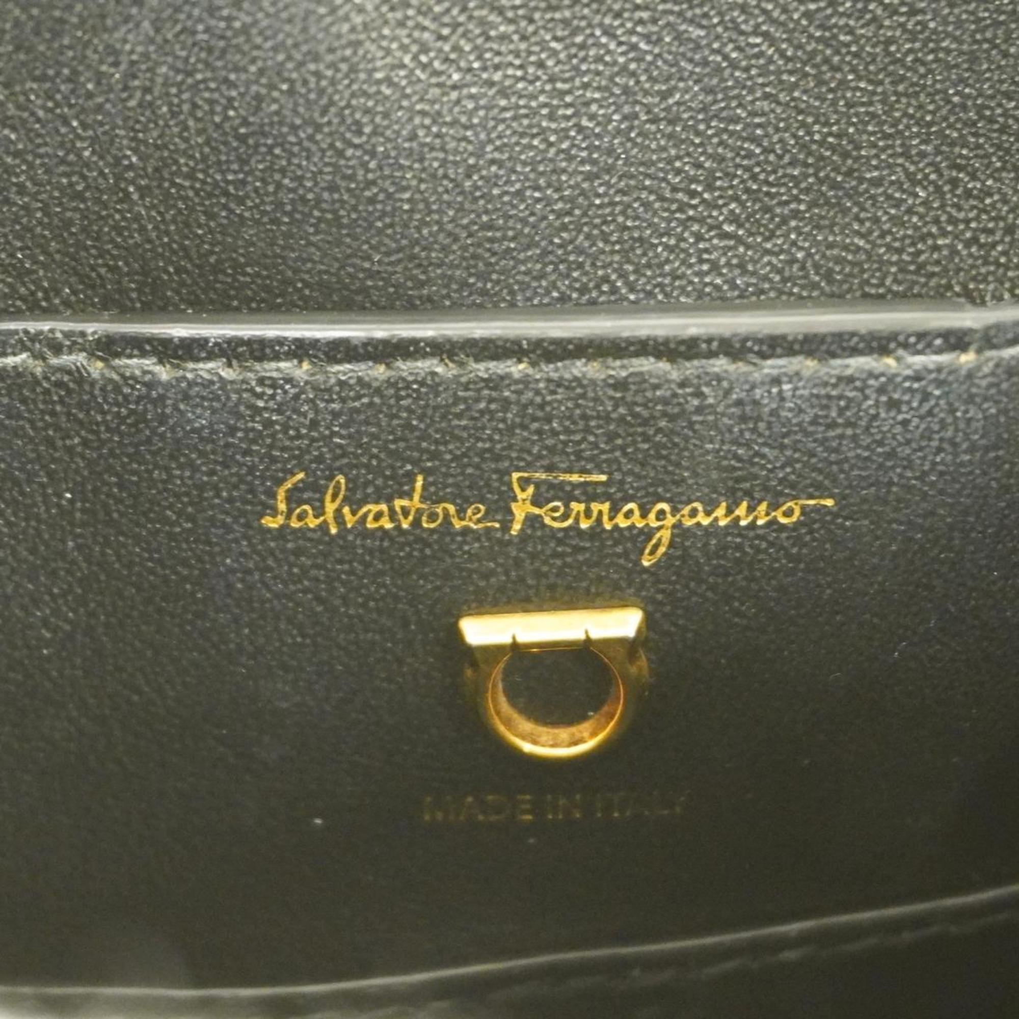 Salvatore Ferragamo Handbag Gancini Leather Ivory Black Women's