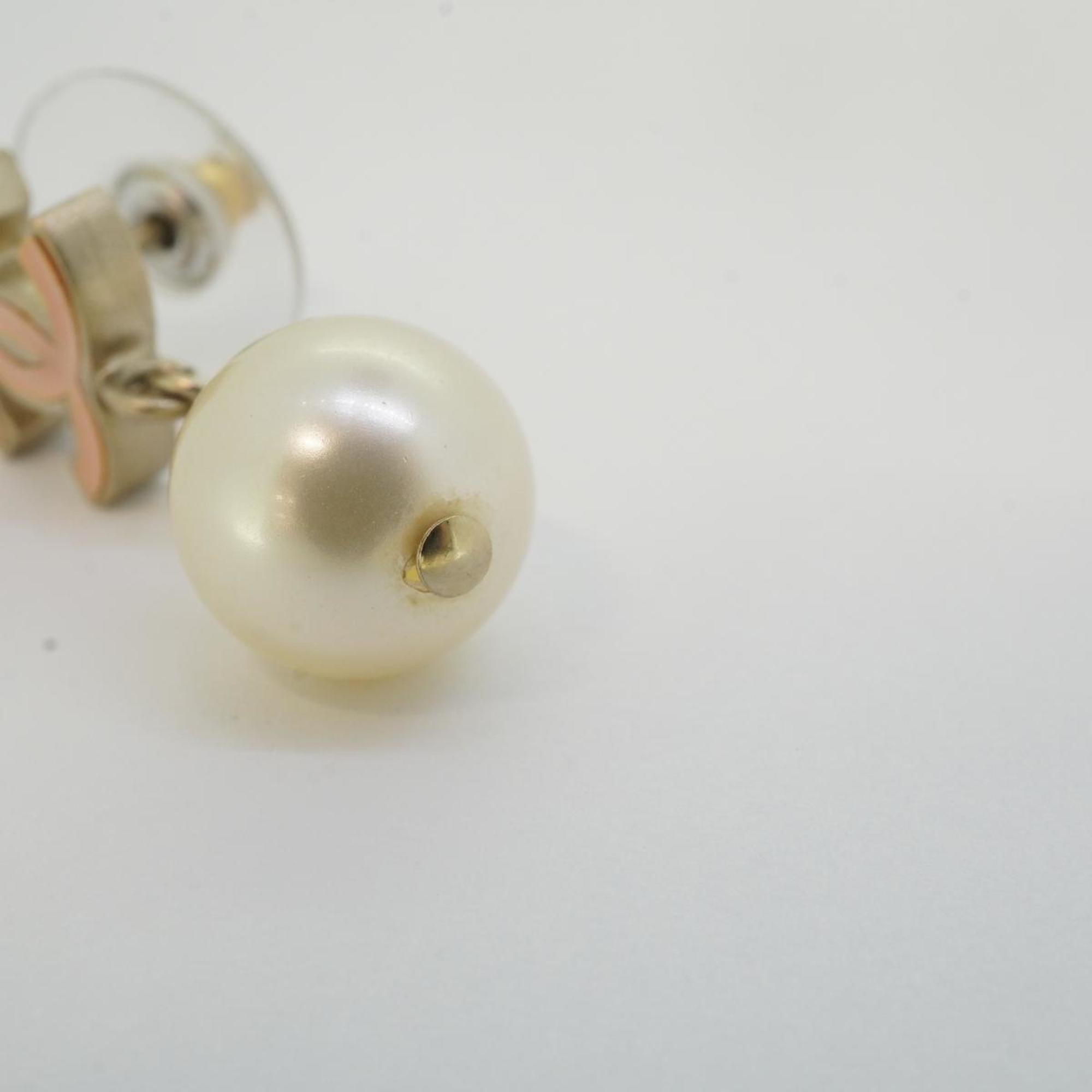 Chanel Earrings Coco Mark Fake Pearl GP Plated Champagne Gold B11C Women's