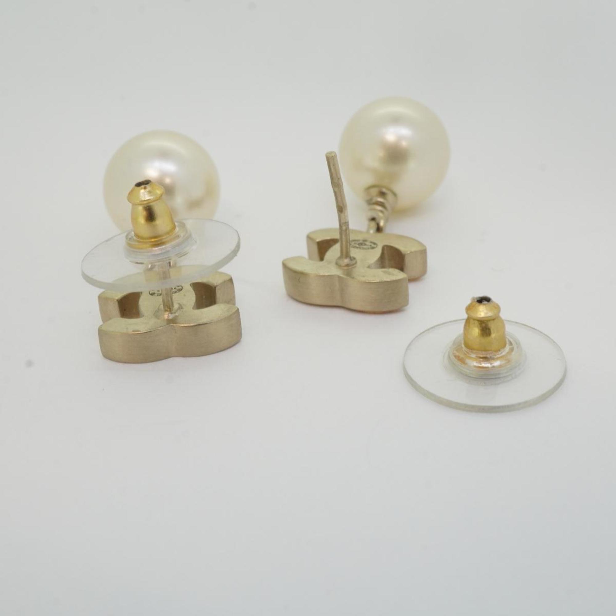 Chanel Earrings Coco Mark Fake Pearl GP Plated Champagne Gold B11C Women's