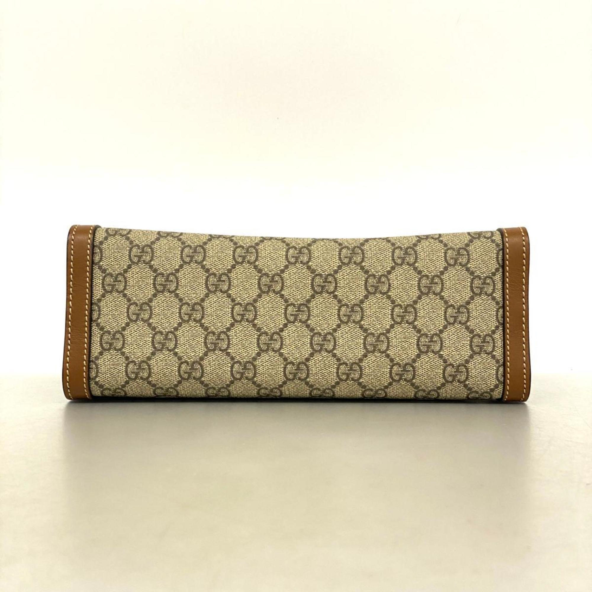 Gucci Shoulder Bag GG Supreme 498156 Leather Brown Women's