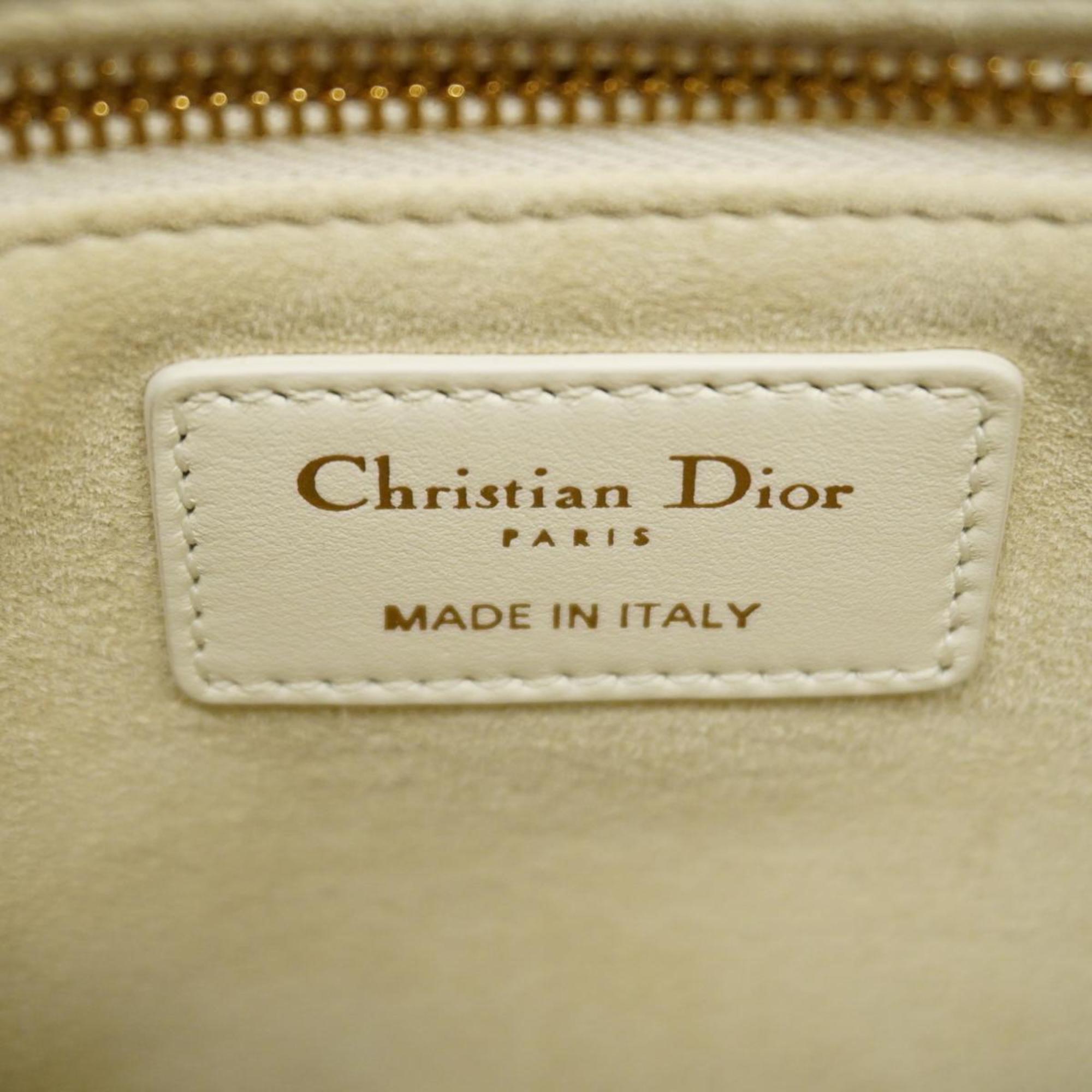 Christian Dior Handbag Cannage Lady Leather White Champagne Women's