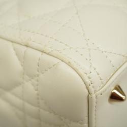 Christian Dior Handbag Cannage Lady Leather White Champagne Women's