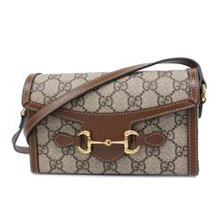 Gucci Shoulder Bag GG Supreme 699296 Leather Brown Women's