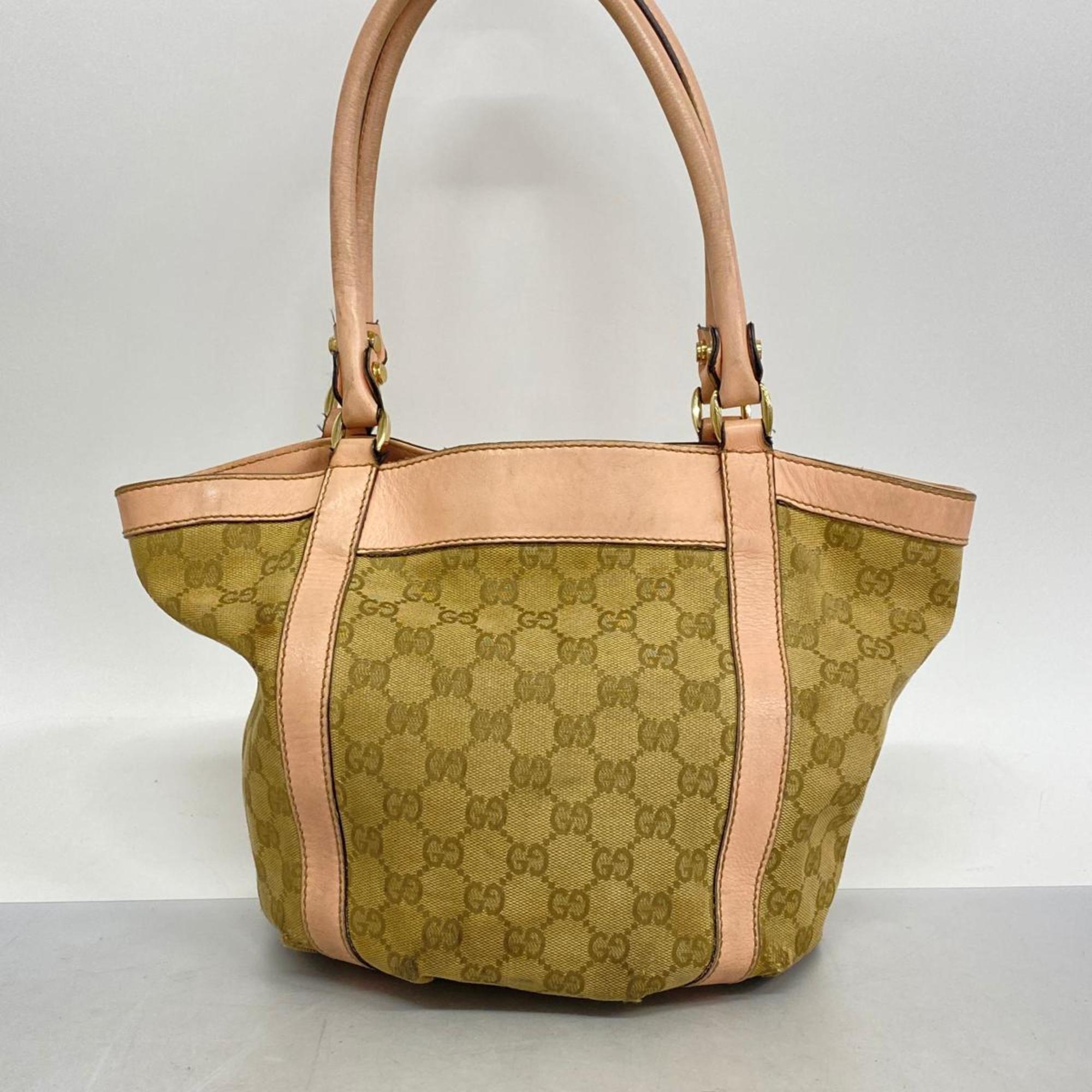 Gucci Tote Bag GG Canvas 211983 Leather Pink Beige Champagne Women's