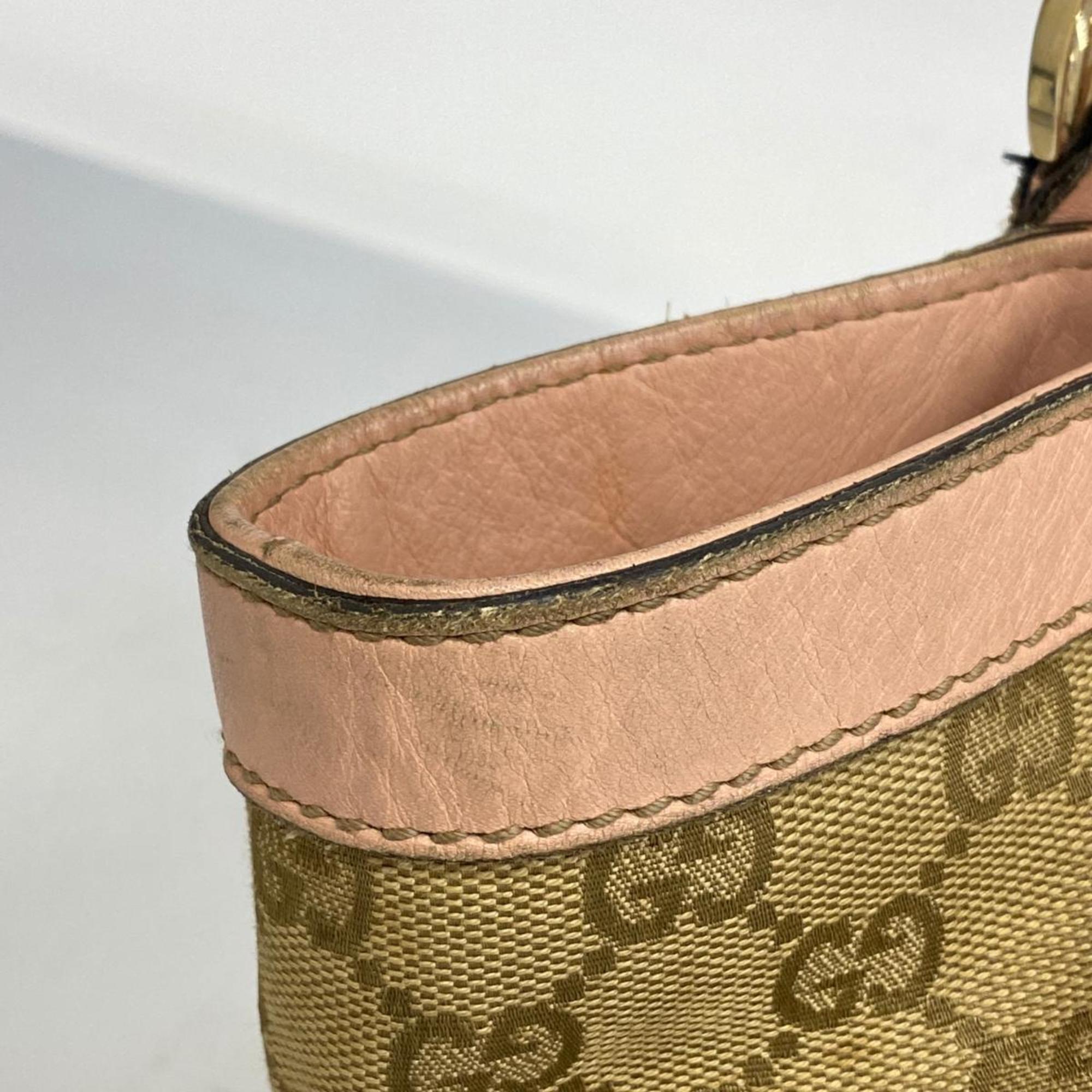 Gucci Tote Bag GG Canvas 211983 Leather Pink Beige Champagne Women's