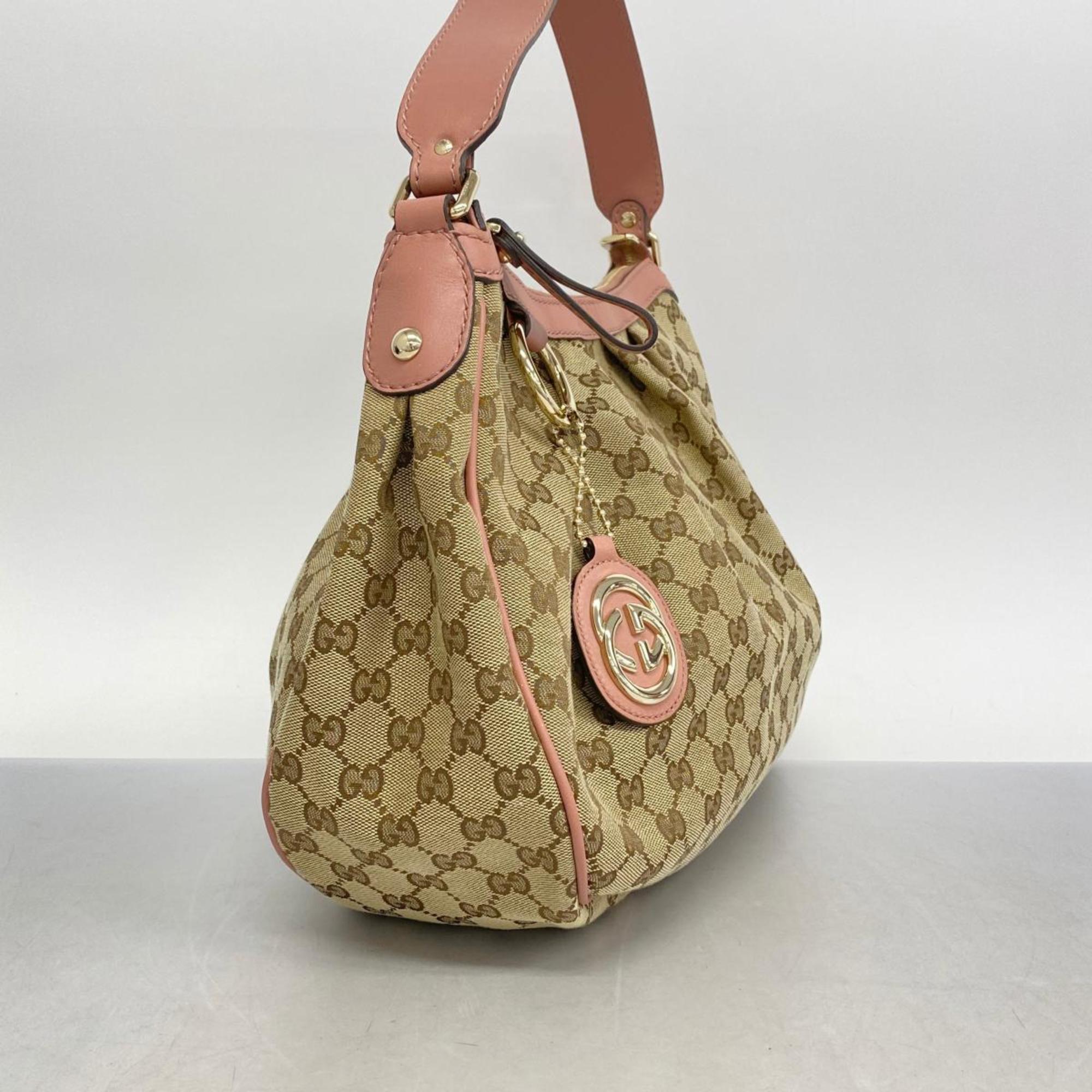 Gucci Shoulder Bag GG Canvas Sukey 232955 Leather Pink Brown Champagne Women's