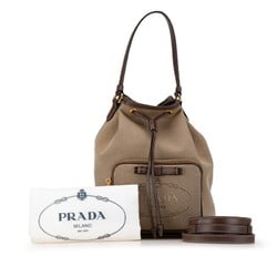 Prada Jacquard Handbag Shoulder Bag Brown Khaki Canvas Leather Women's PRADA