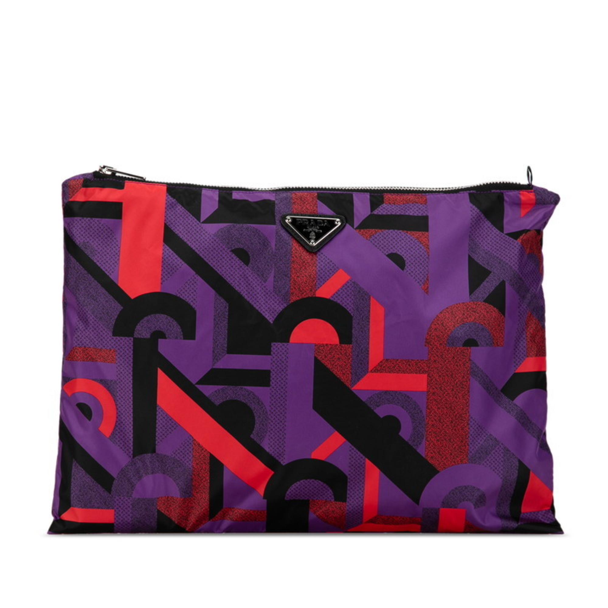 Prada Triangle Plate Clutch Bag Second Purple Multicolor Nylon Women's PRADA