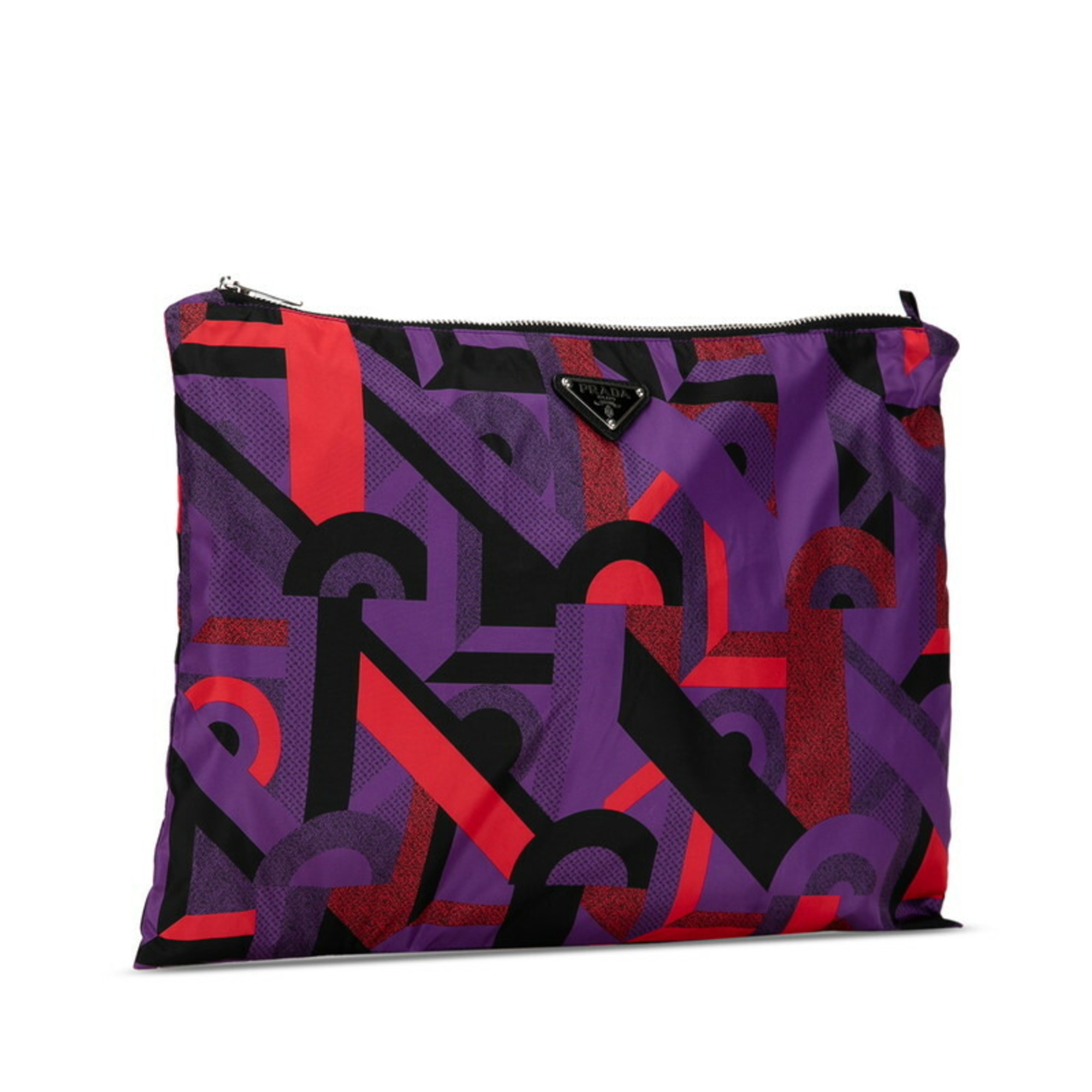 Prada Triangle Plate Clutch Bag Second Purple Multicolor Nylon Women's PRADA