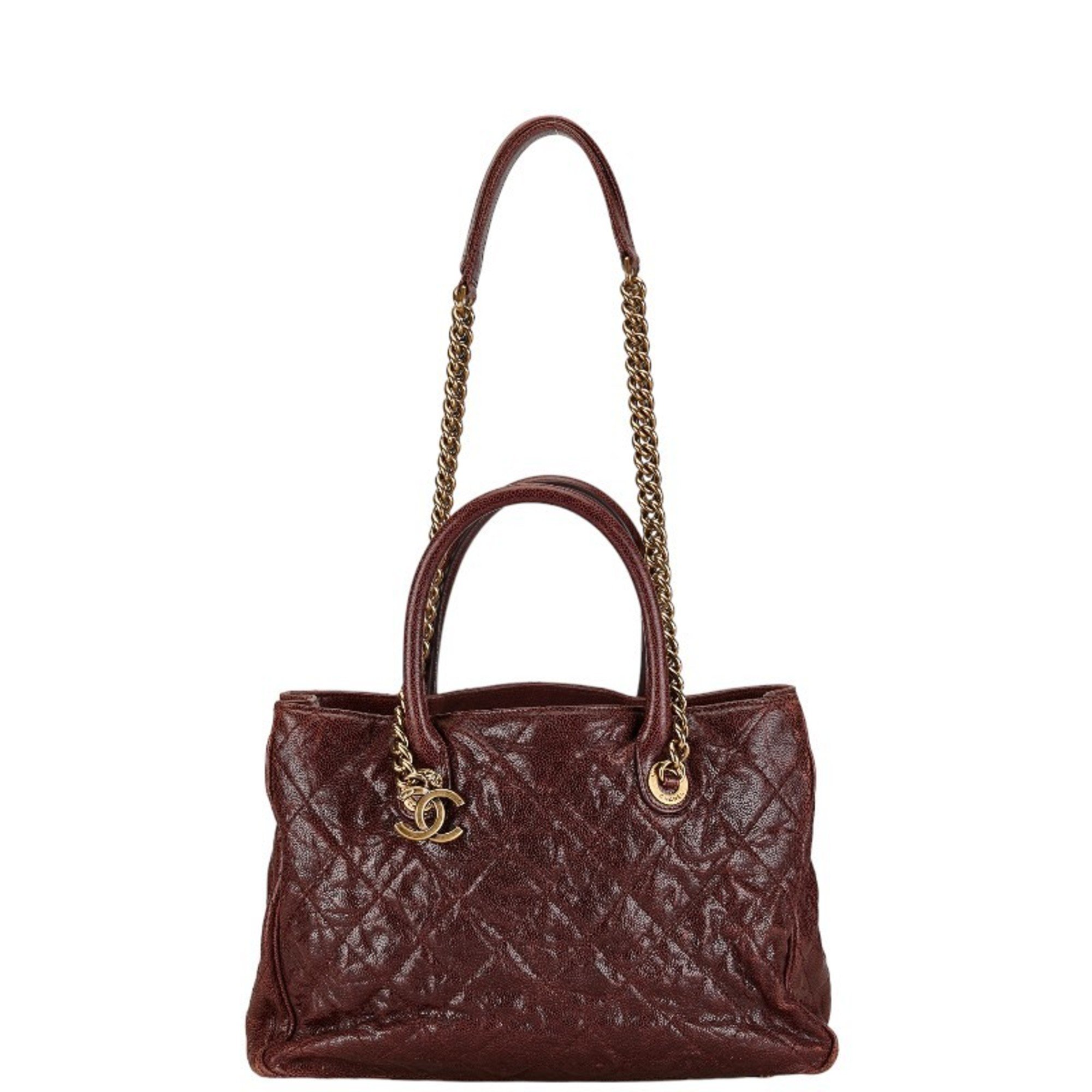 Chanel Matelasse Coco Mark Handbag Shoulder Bag Bordeaux Wine Red Caviar Skin Women's CHANEL