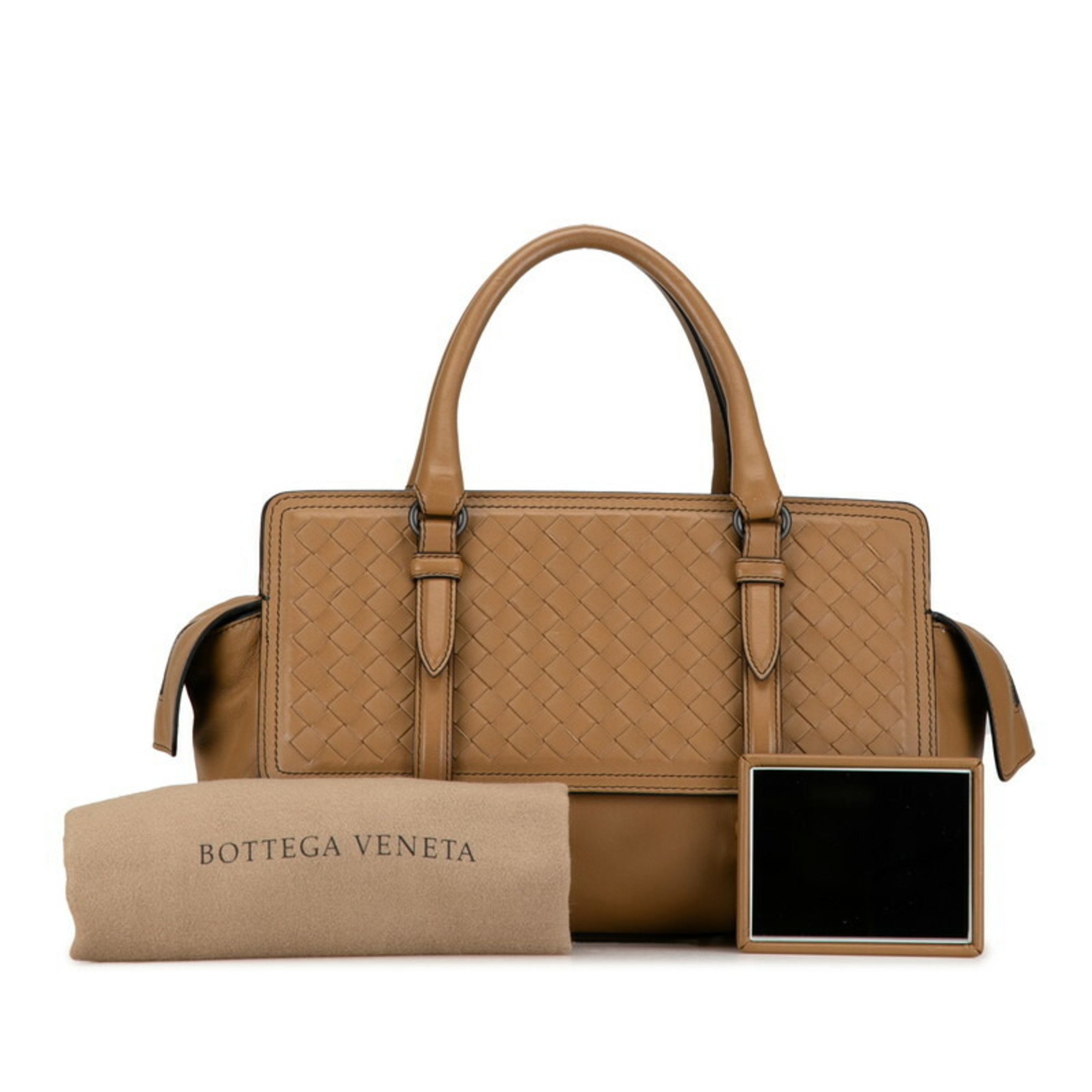 Bottega Veneta Intrecciato Handbag Brown Beige Leather Women's BOTTEGAVENETA