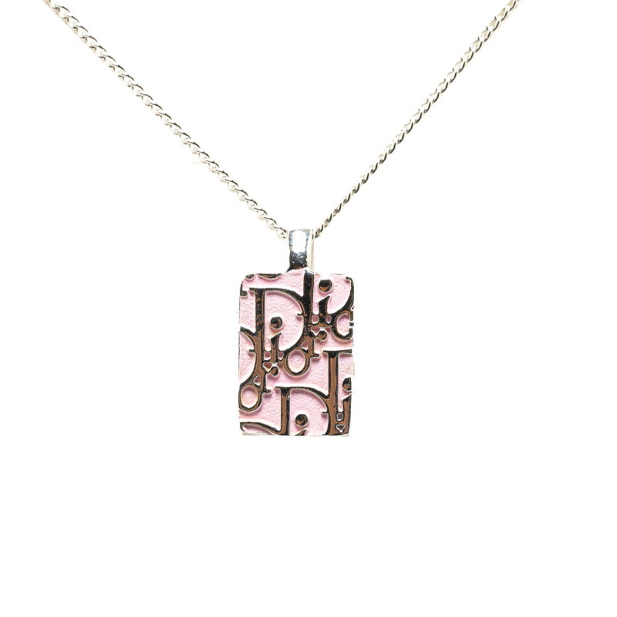 Christian Dior Dior Plate Trotter Pendant Necklace Silver Pink Metal Women's