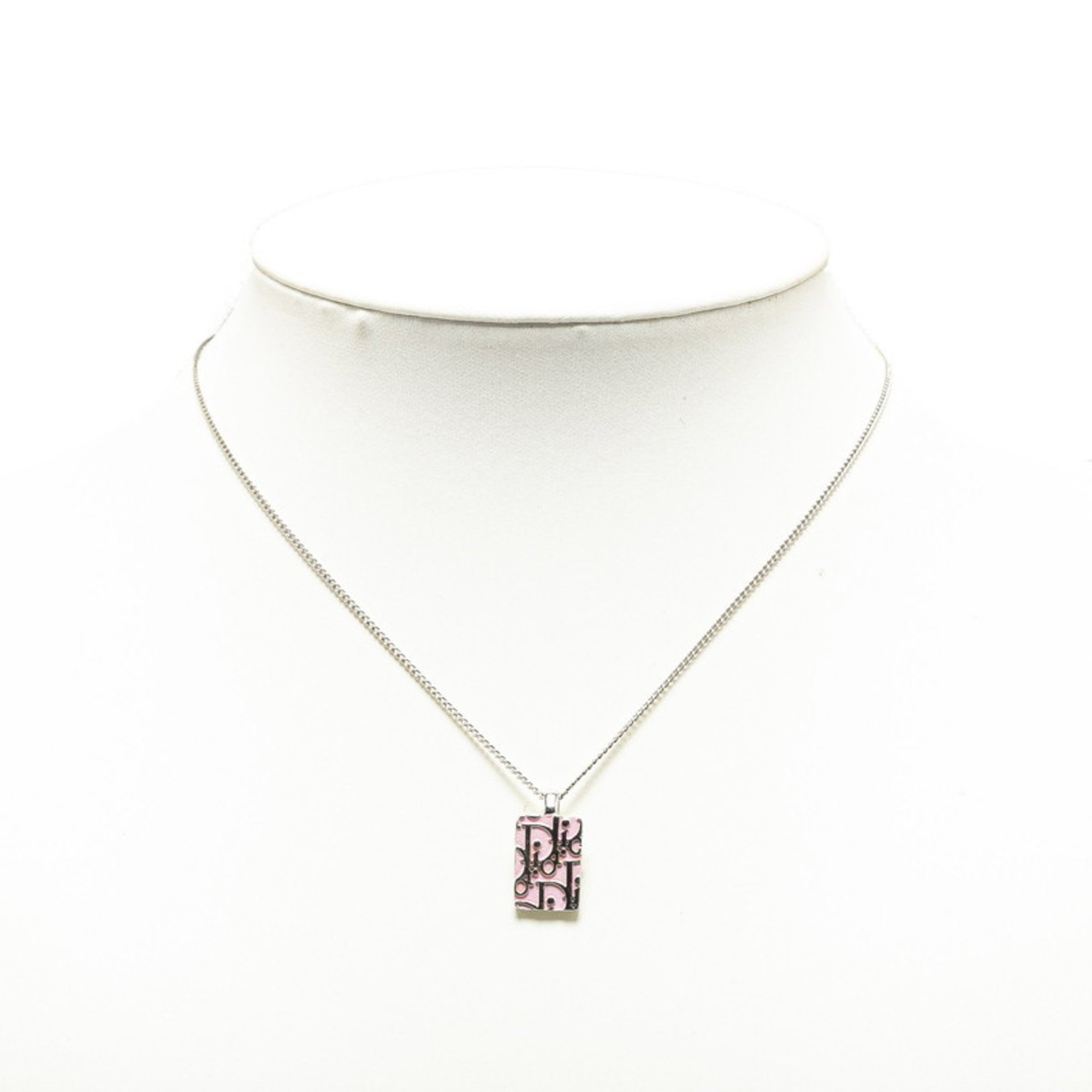 Christian Dior Dior Plate Trotter Pendant Necklace Silver Pink Metal Women's