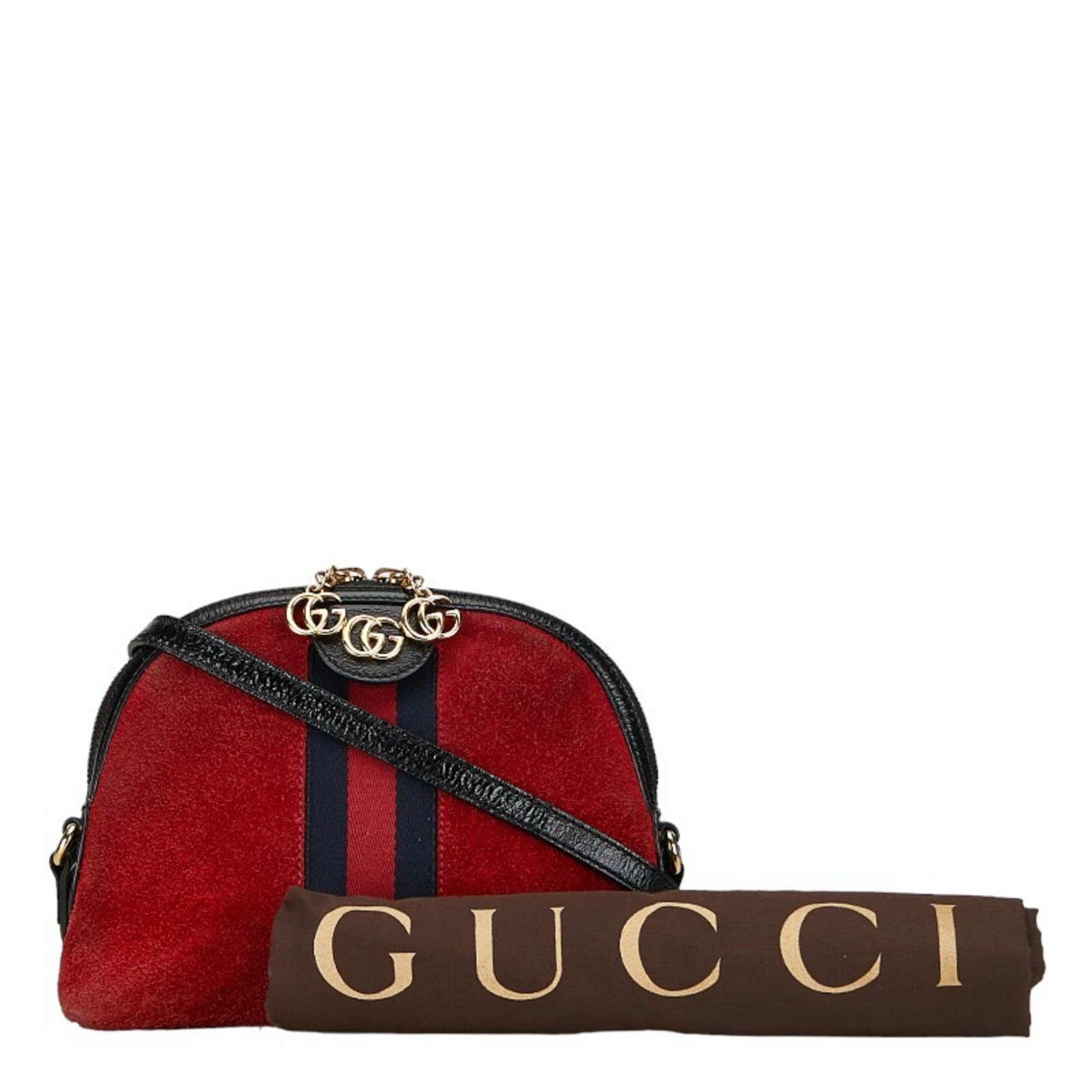Gucci Ophidia Sherry Line Shoulder Bag 499621 Red Black Suede Leather Women's GUCCI