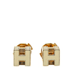 Hermes Cage d'Ache H Cube Earrings Gold Ivory Plated Women's HERMES