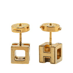 Hermes Cage d'Ache H Cube Earrings Gold Ivory Plated Women's HERMES