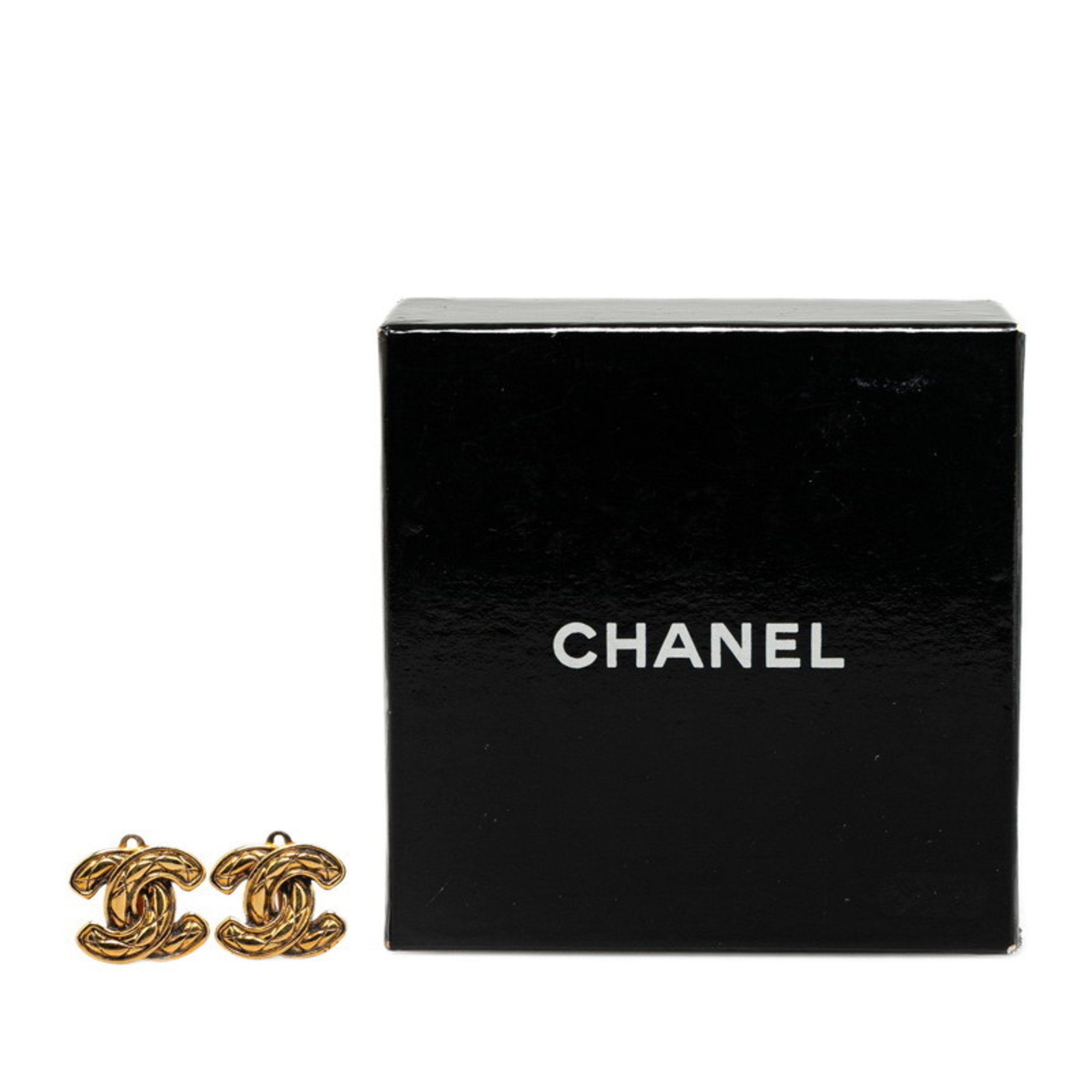 Chanel Matelasse Coco Mark Earrings Gold Plated Women's CHANEL
