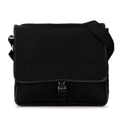 Prada Triangle Plate Saffiano Shoulder Bag V166 Black Nylon Leather Women's PRADA