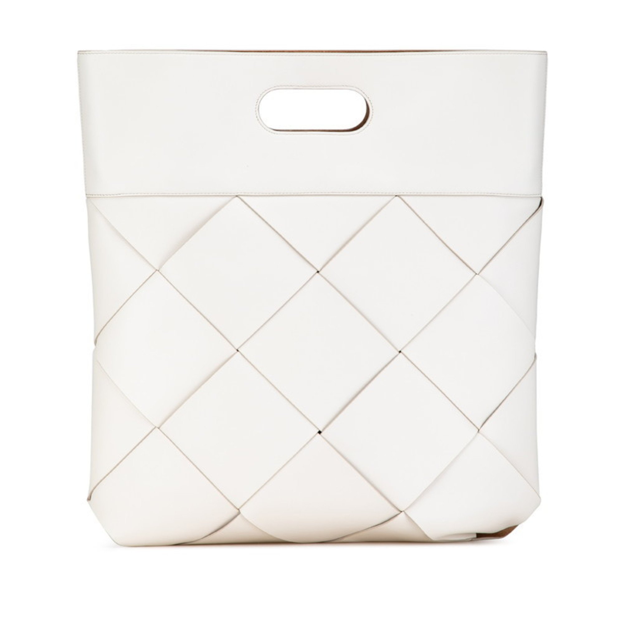 Bottega Veneta Maxi Intrecciato Handbag White Leather Women's BOTTEGAVENETA