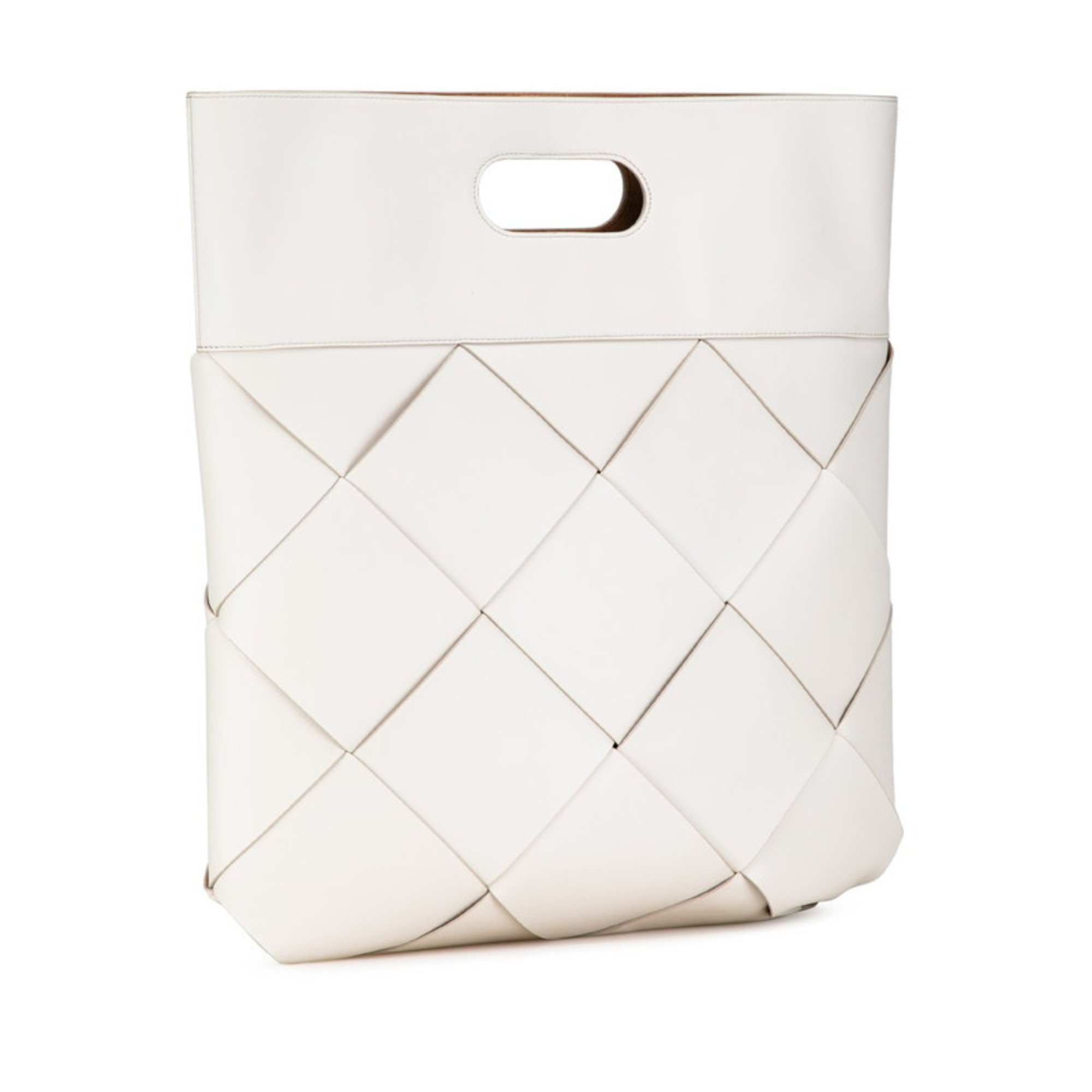 Bottega Veneta Maxi Intrecciato Handbag White Leather Women's BOTTEGAVENETA