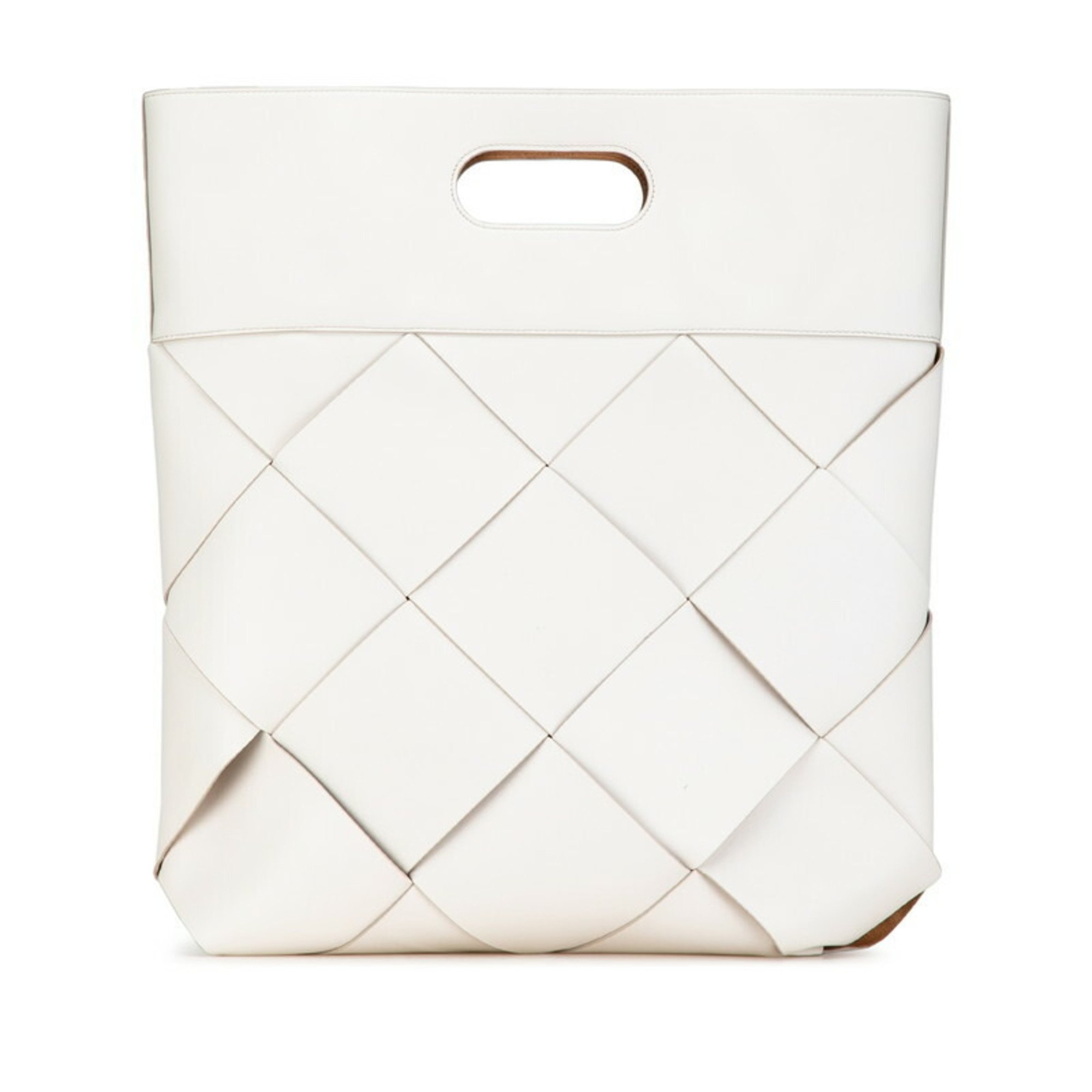 Bottega Veneta Maxi Intrecciato Handbag White Leather Women's BOTTEGAVENETA