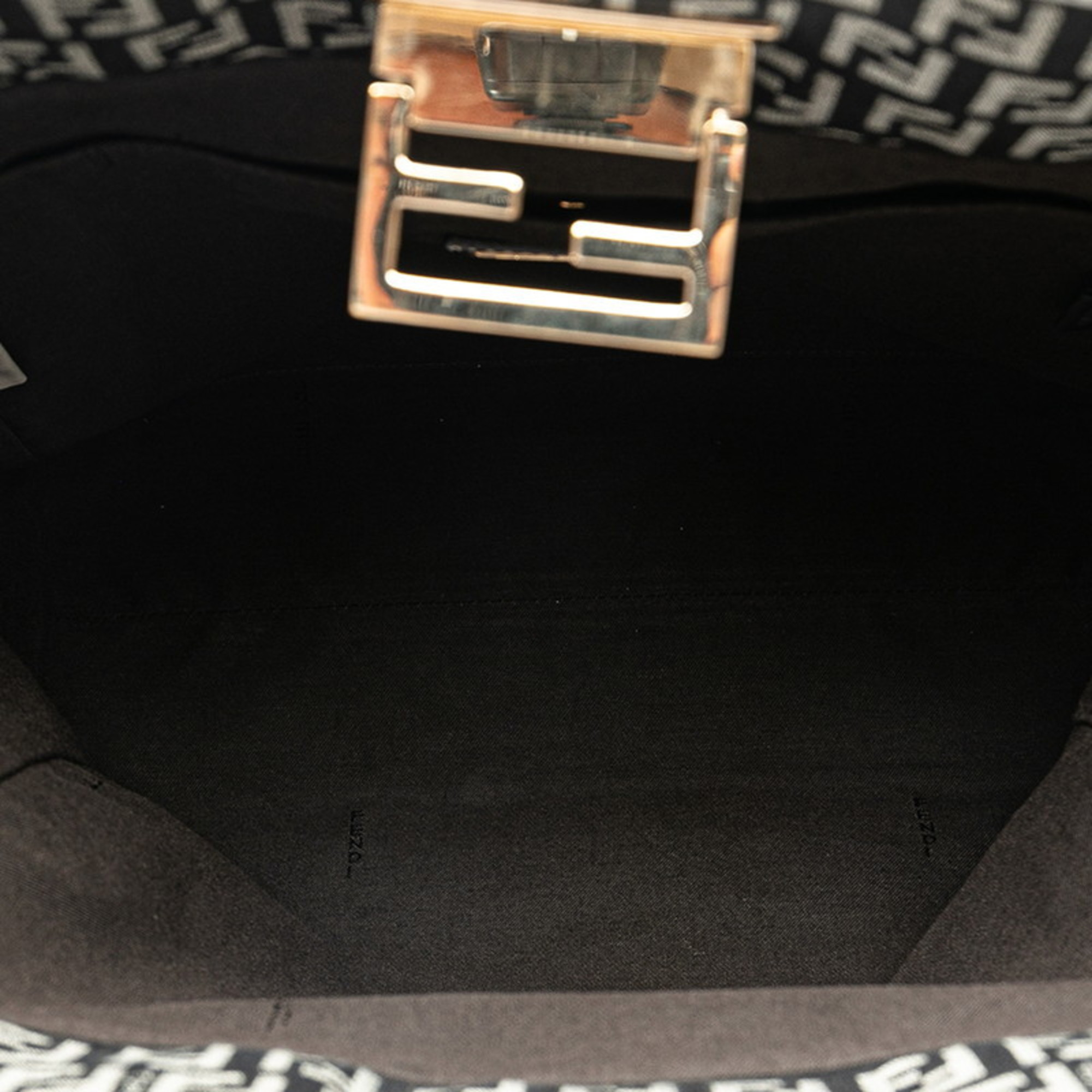 FENDI ZUCCA Handbag Tote Bag 8BH174 Black White Canvas Leather Women's