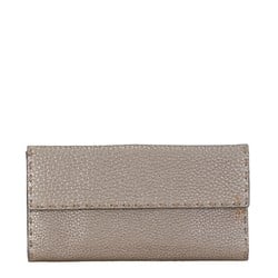 FENDI Selleria Long Wallet Bi-fold 8M0144 Grey Leather Women's