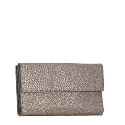 FENDI Selleria Long Wallet Bi-fold 8M0144 Grey Leather Women's