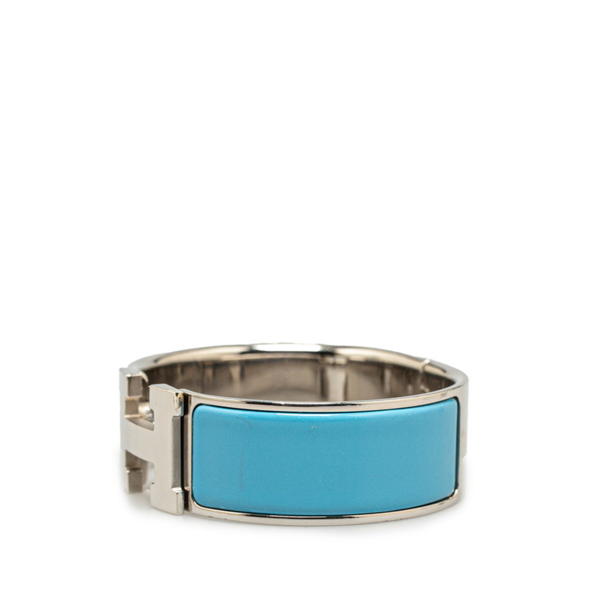 Hermes Click-Clack H GM Bangle Bracelet Silver Light Blue Metal Women's HERMES