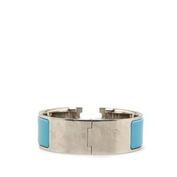 Hermes Click-Clack H GM Bangle Bracelet Silver Light Blue Metal Women's HERMES