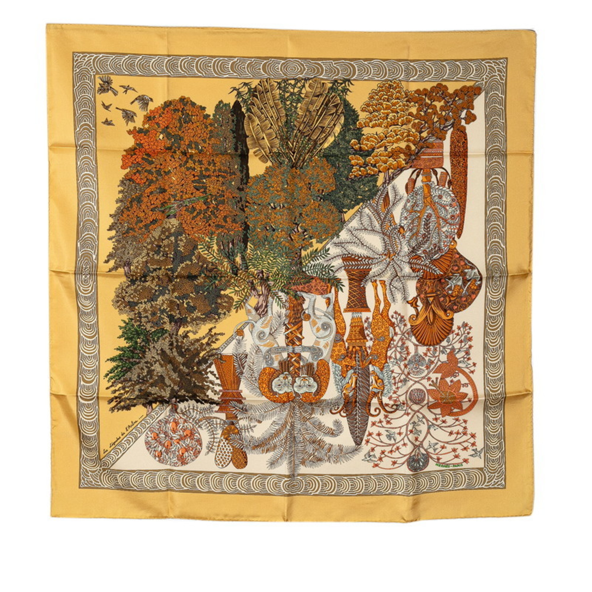 Hermes Carre 90 Les Legendes de L'Arbre Tree Legends Scarf Muffler Yellow Multicolor Silk Women's HERMES