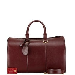 Cartier Must Line Boston Bag Shoulder Bordeaux Wine Red Leather Women's CARTIER