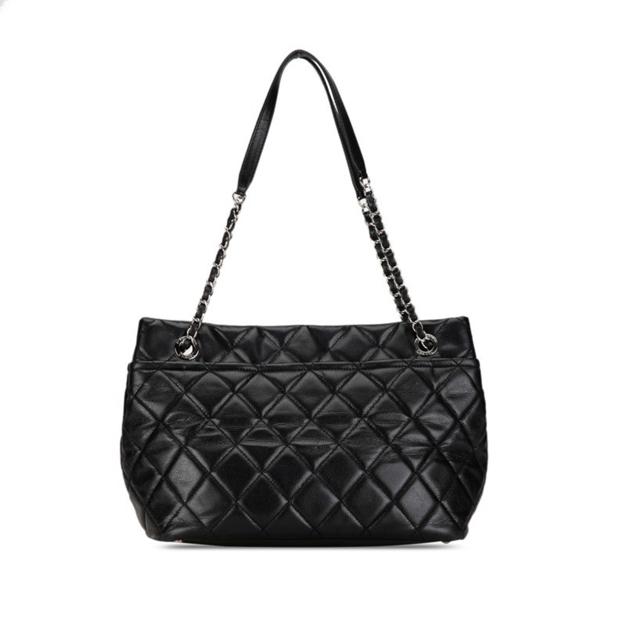 CHANEL Matelasse Deca Coco Mark Chain Shoulder Bag Black Caviar Skin Women's